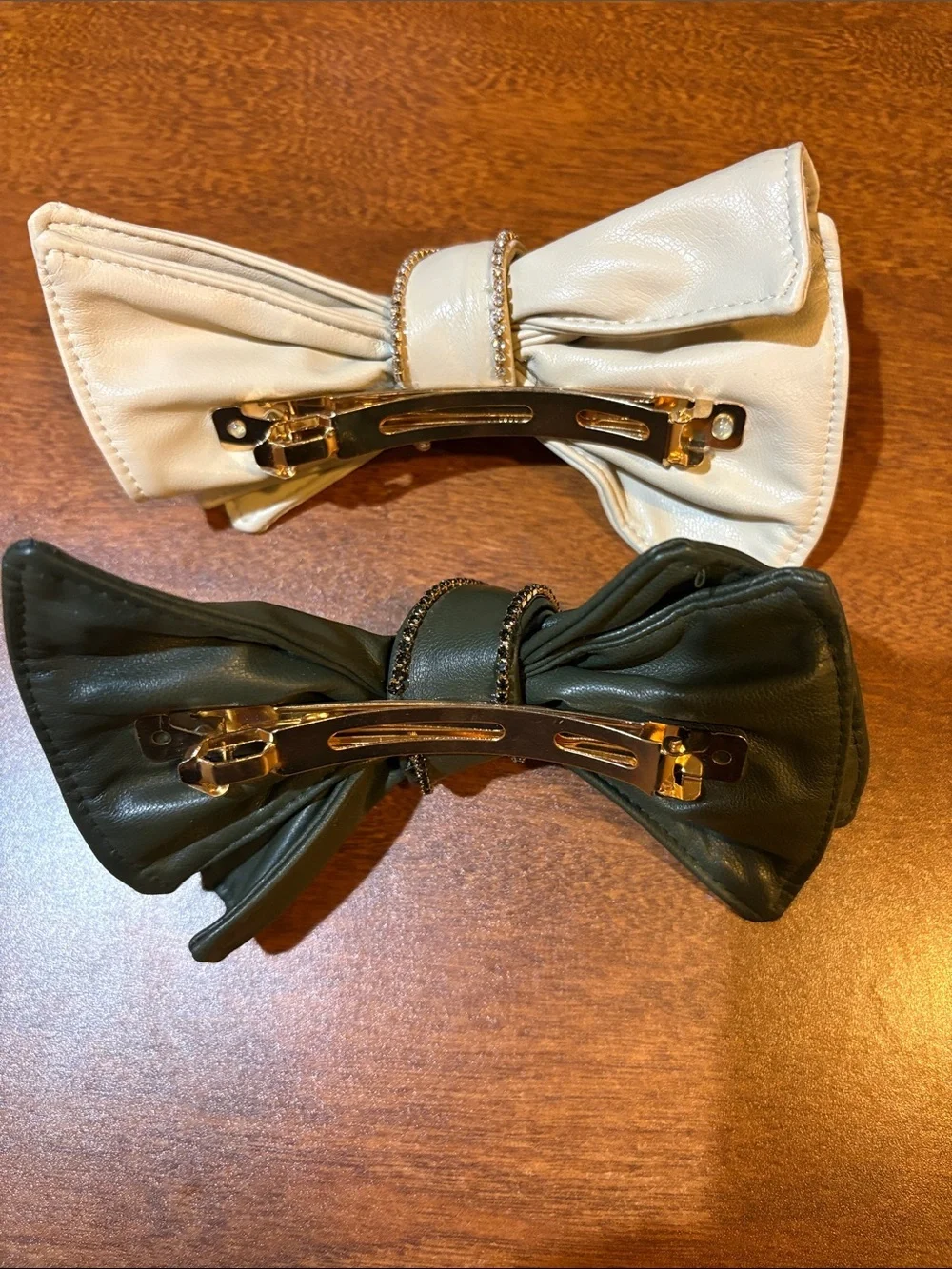 Anthropologie Ivory and Olive Bow Hair Clips - Set of 2